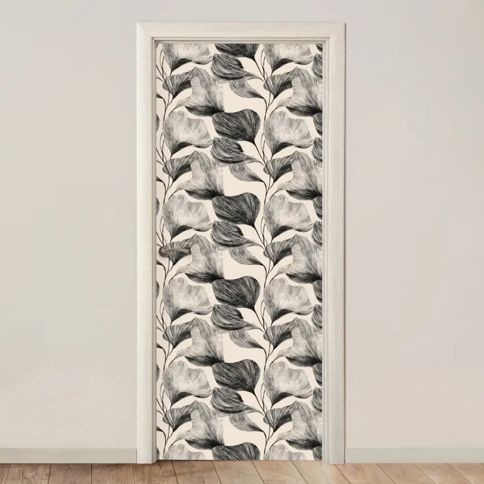 Botanisch - Bladeren - Zwart deurposter klein 289 -3d_beige