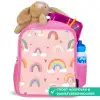Regenboog - Patroon - Pastel - Handgetekend Kinderrugzak - Roze middel -inhoud_NL