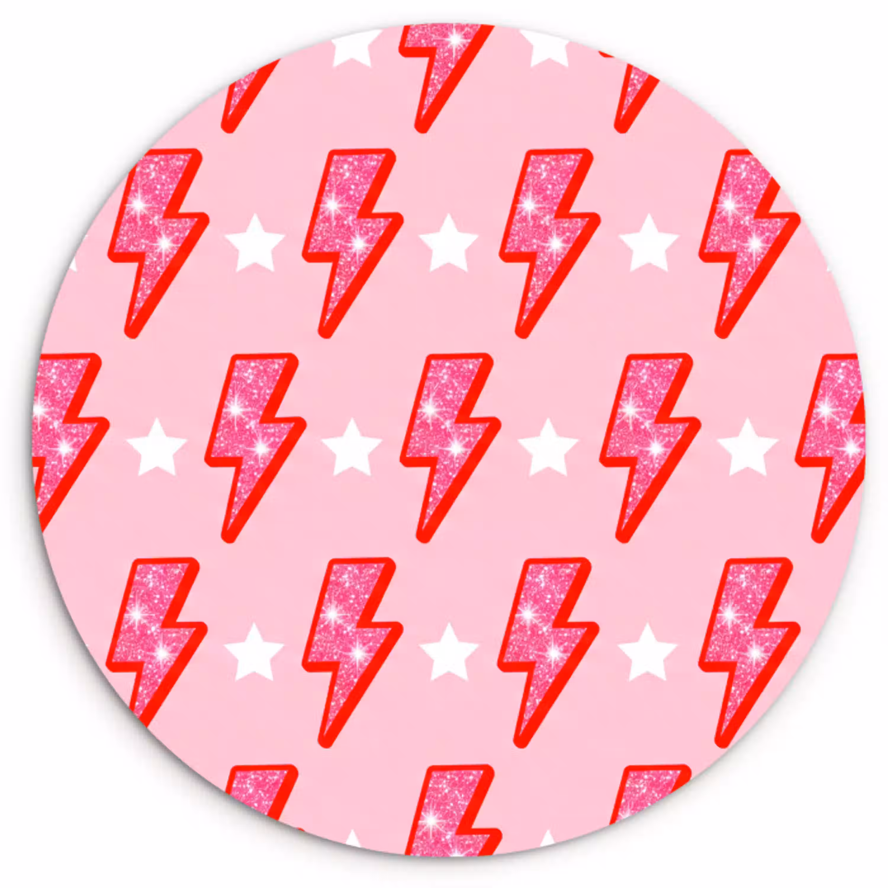 Patroon - Bliksem - Ster - Glitter - Roze Wandcirkel kunststof plaat 5mm dik klein -3d