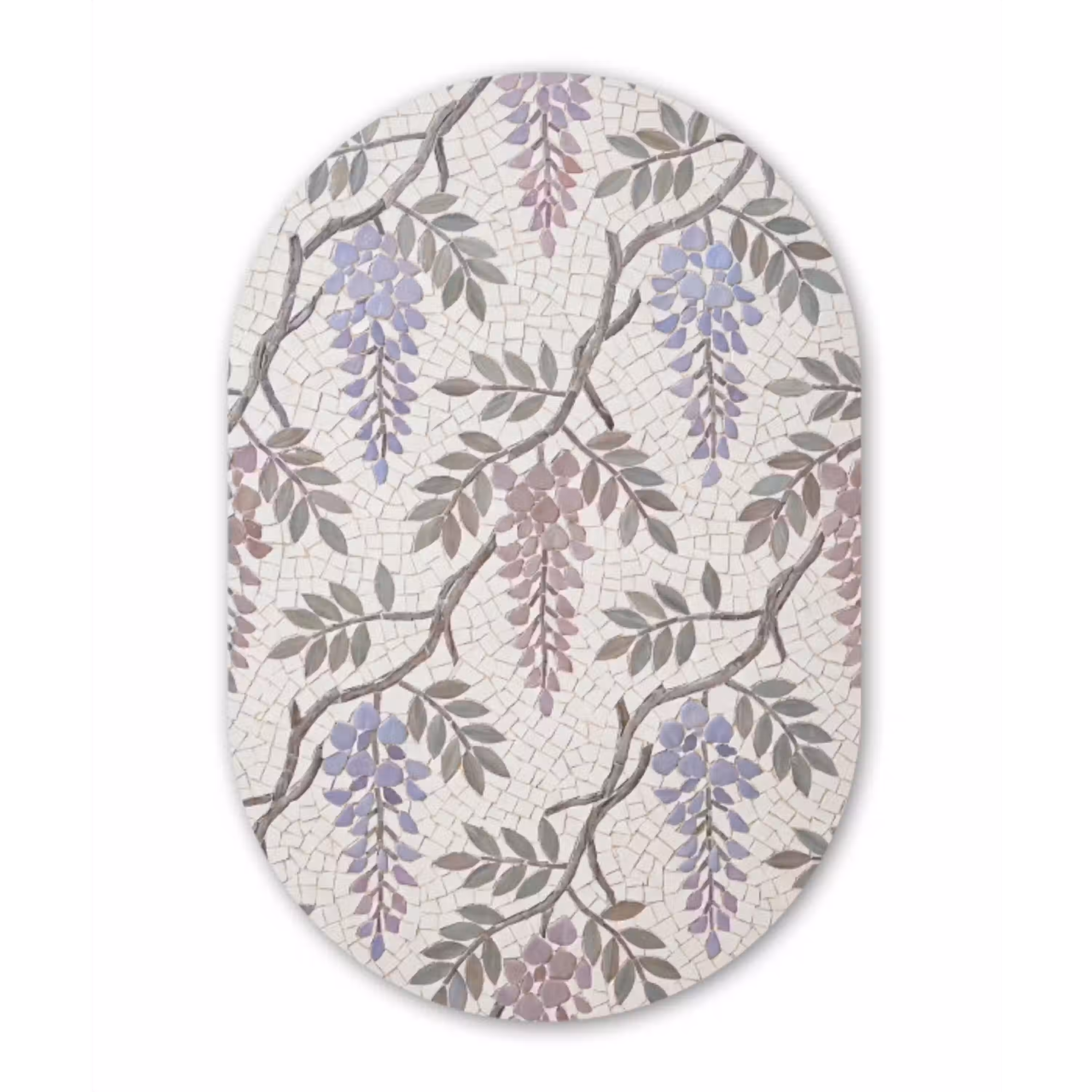 Bloemen - Mozaïek - Natuur - Patroon - Paars Wandcirkel Ovaal Aluminium middel -3d