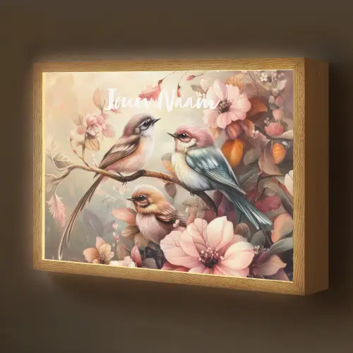 Vogels - Bloemen - Roze - Pastel Light Box met batterij (Wandlamp kind) middel -z3d_website