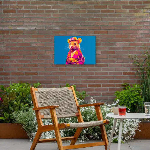 Muis - Kimono - Bloemen - Blauw Tuinposter op houten frame 2 cm dik klein -sfeer3