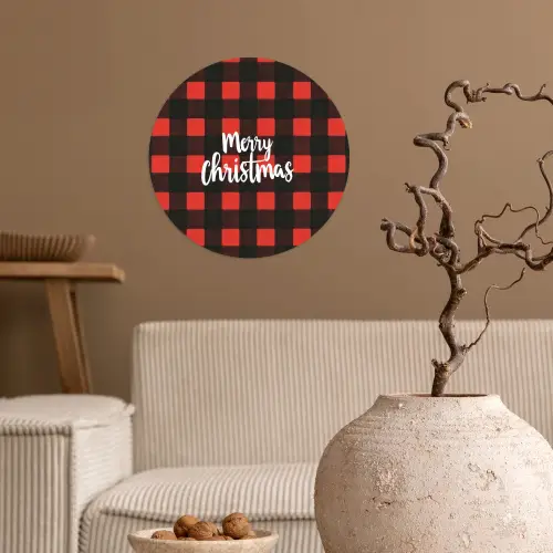Geruit - Rood - Tekst - Christmas Wandcirkel behangsticker klein -sfeer1