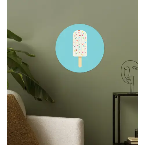 Ijsje - Stokje - Sprinkles - Lichtblauw Wandcirkel behangsticker klein -sfeer2