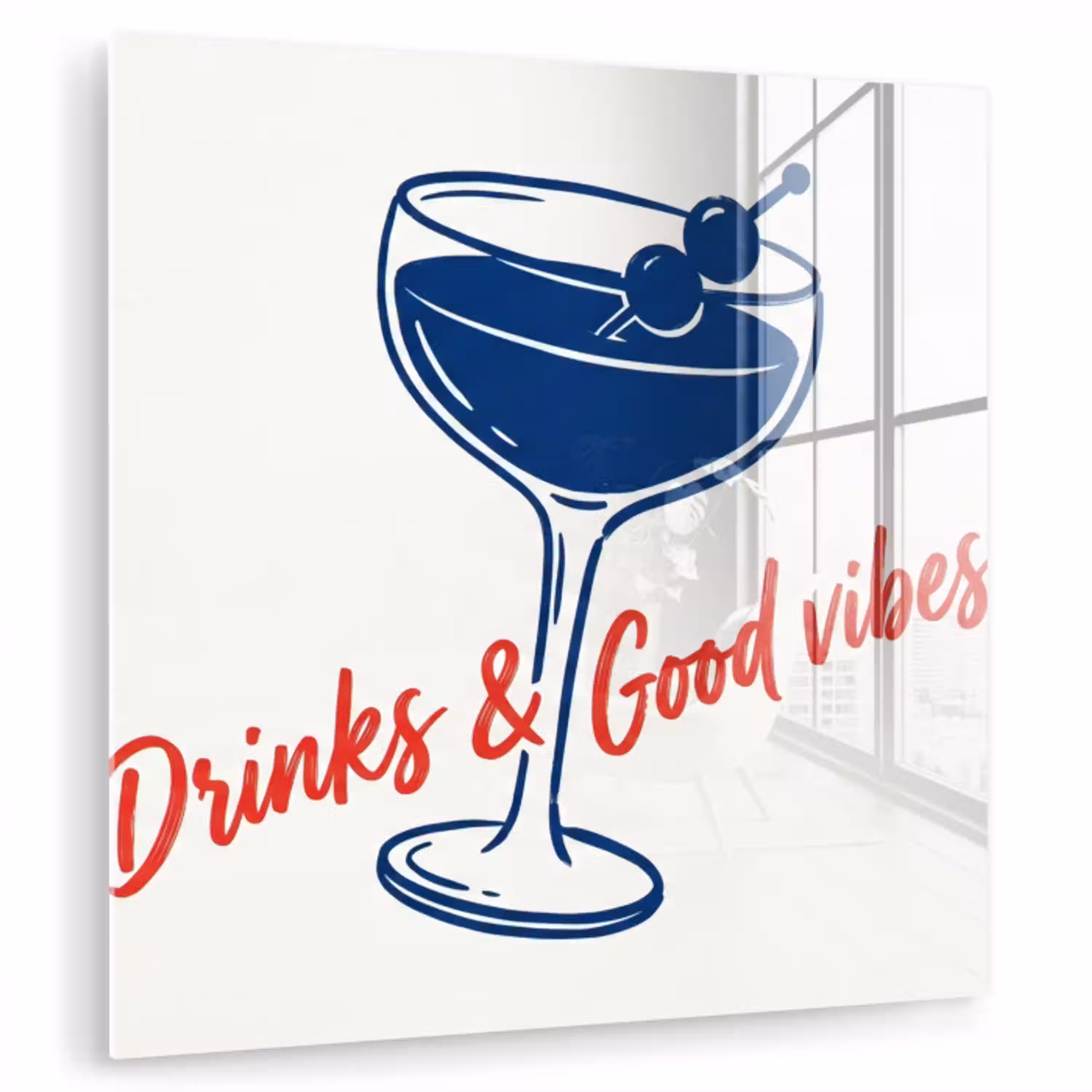 Cocktail - Glas - Illustratie - Blauw - Wit plexiglas 5mm klein -zzzproduct_nieuw