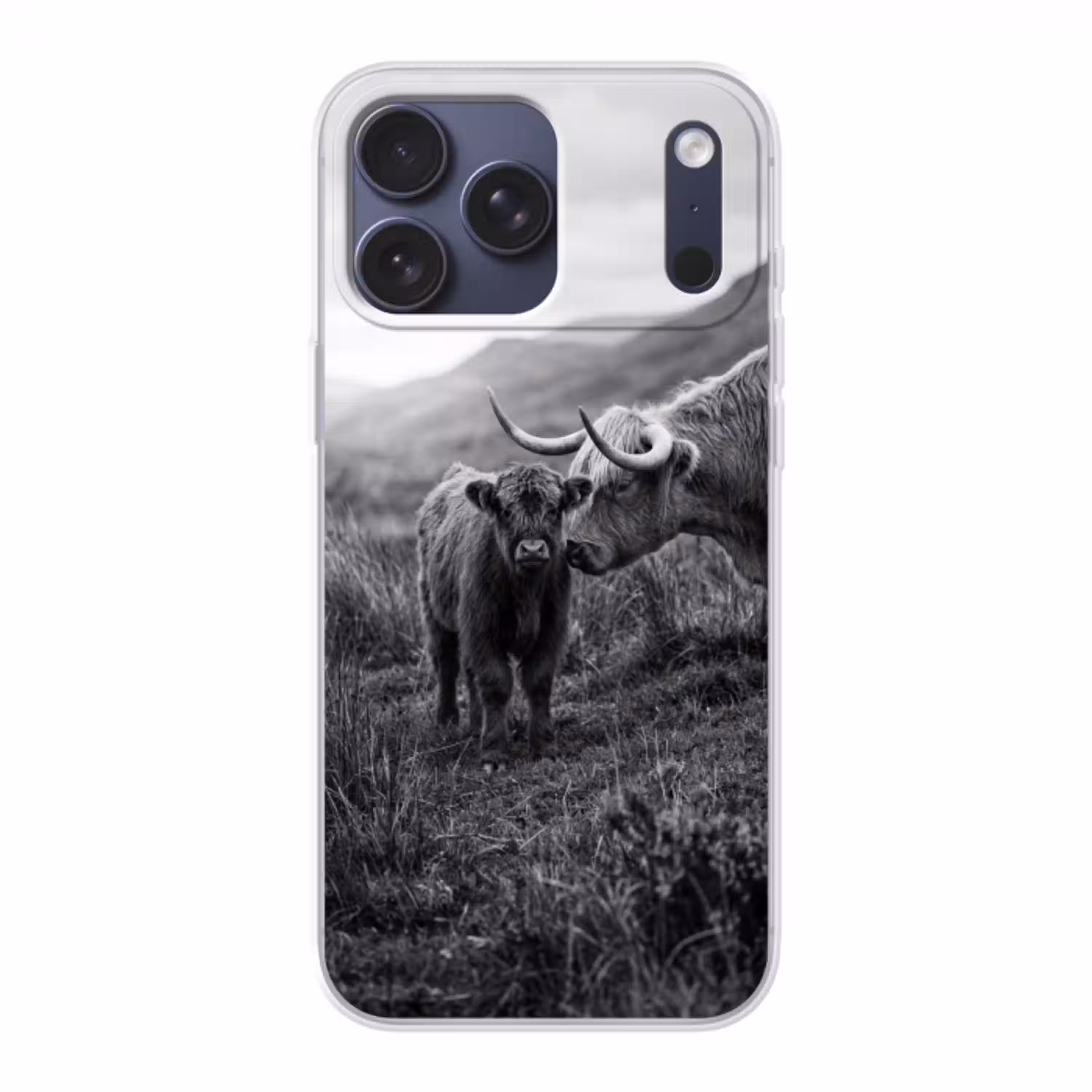 Schotse hooglander - Kalf - Zwart - Wit Telefoonhoesje iPhone 17 Pro Max klein -3d