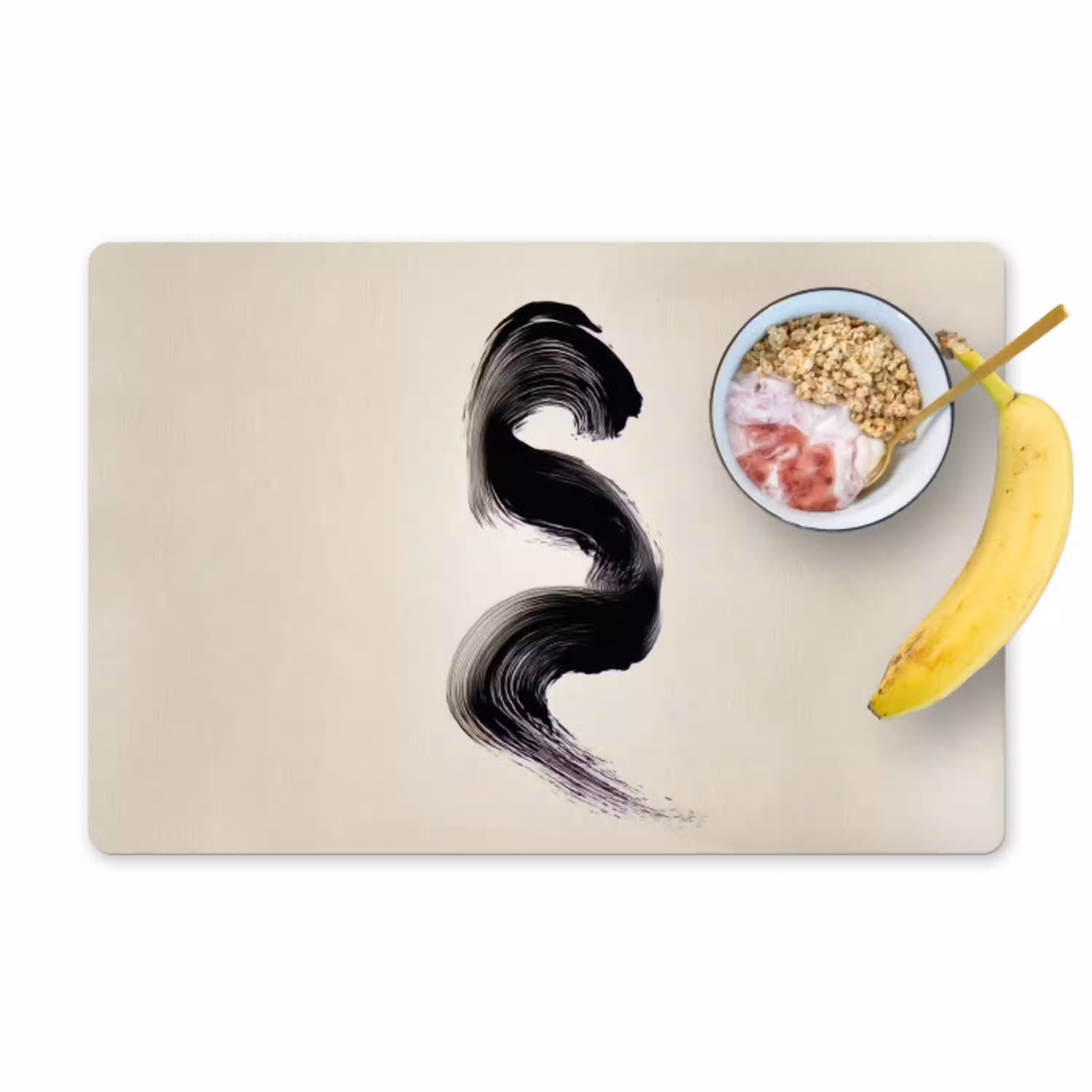 Penseelstreek - Zwart - Minimalistisch Placemat vinyl groot -zzzproduct_Kitchenyeah-website