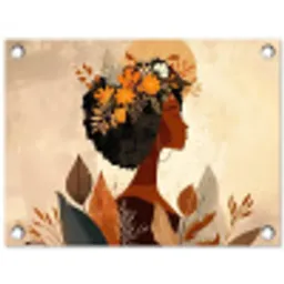 Vrouw - Krullen - Bloemen - Beige tuinposter los doek klein -3d