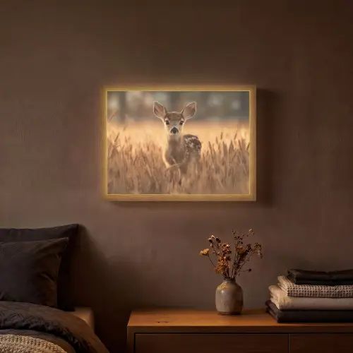 Hert - Graanveld - Bruin Light Box met batterij (Wandlamp) middel -sfeer4