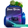 Lichtstralen - Neon - Racewagen - Paars Kinderrugzak - Blauw middel -inhoud_NL