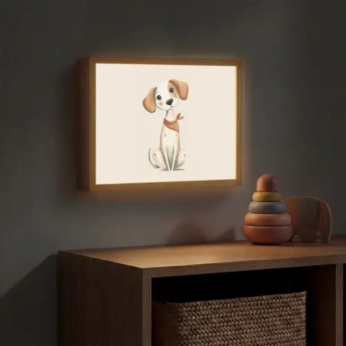 Hond - Pup - Beige Light Box met batterij (Wandlamp kind) middel -sfeer5_kind