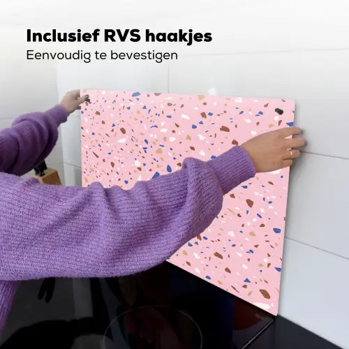 Terrazzo -  Patroon - Kleurrijk - Roze Inductie beschemer met haakjes klein 777 -ky-ophangen-nl