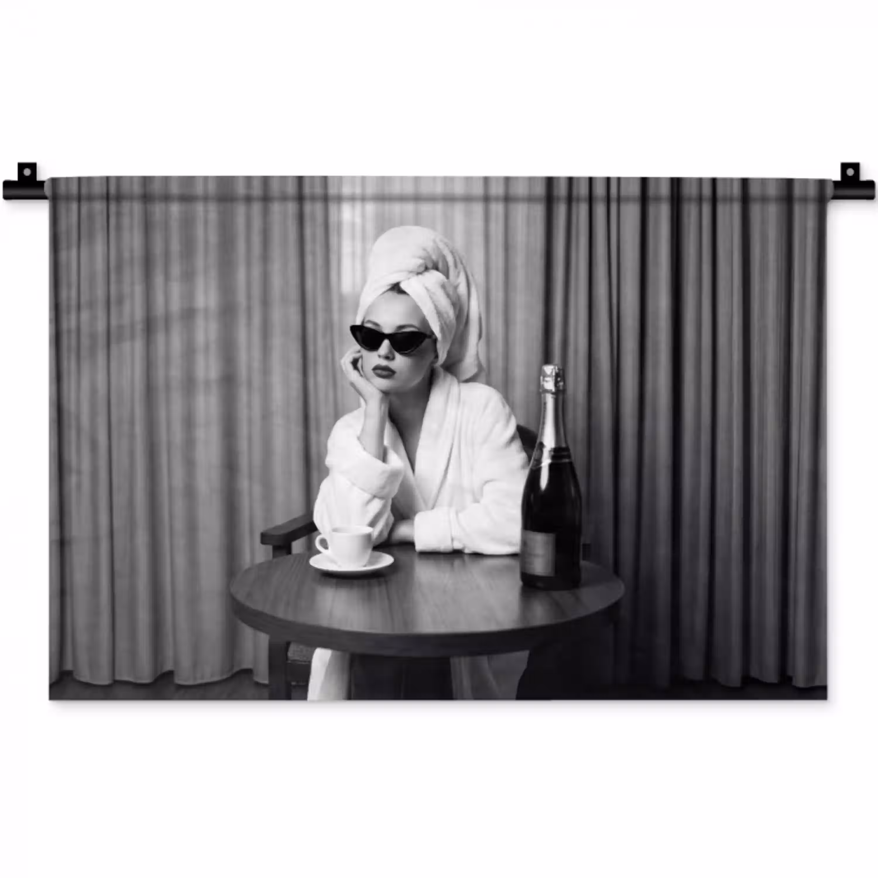 Vrouw - Bubbels - Zwart - Wit Wandkleed katoen klein -zz3d