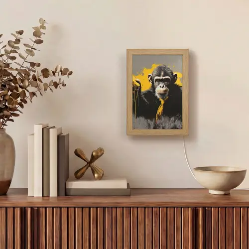 Aap - Chimpansee - Banaan - Geel - Dieren - Stropdas Light Box met kabel (Tafellamp) klein -sfeer2