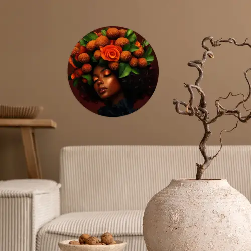 Vrouw - lychee - exotisch Wandcirkel behangsticker klein -sfeer1