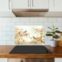 Takken - Bloemen - Vogeltjes - Roze keuken achterwand spatscherm klein -sfeer2