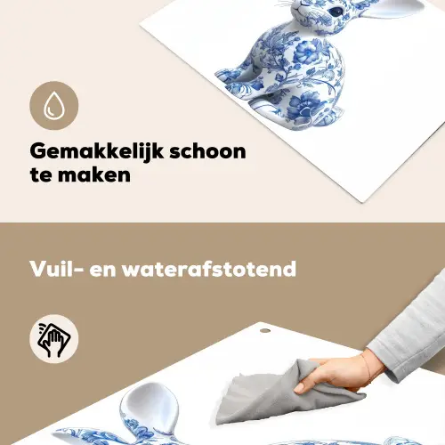 Delftsblauw - Haasje - Wit Inductie beschemer met haakjes klein -ky-schoon-nl