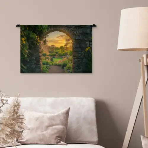 Poort - Planten - Zonsondergang Wandkleed katoen klein -sfeer4