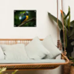 Vogel - Tak - Geel - Bladeren tuinposter los doek klein -sfeer7