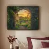 Poort - Planten - Zonsondergang Textielframe zwart klein -sfeer1