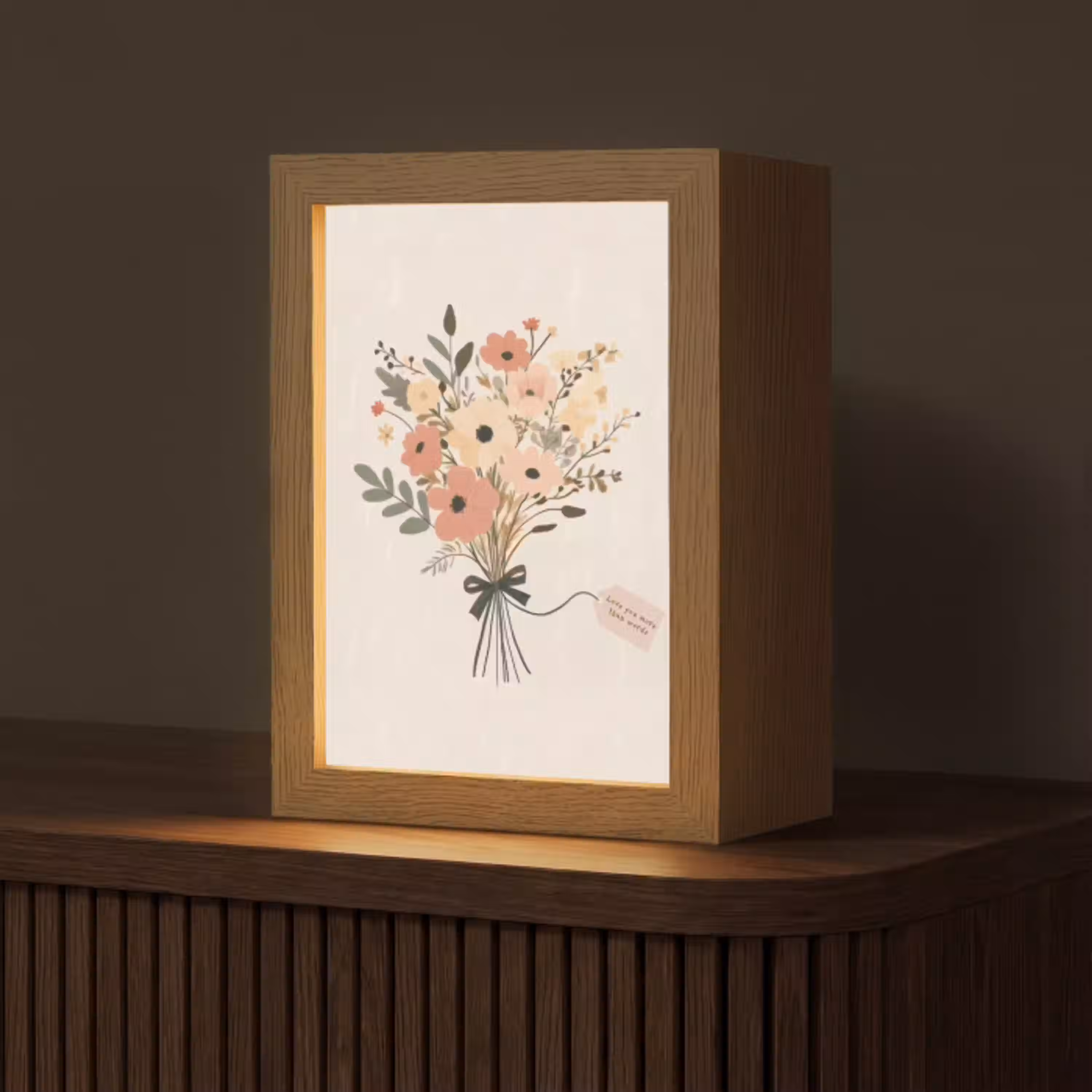 Bloemen - Quote - Beige - Lint Light Box met kabel (Tafellamp) klein -z3d_website