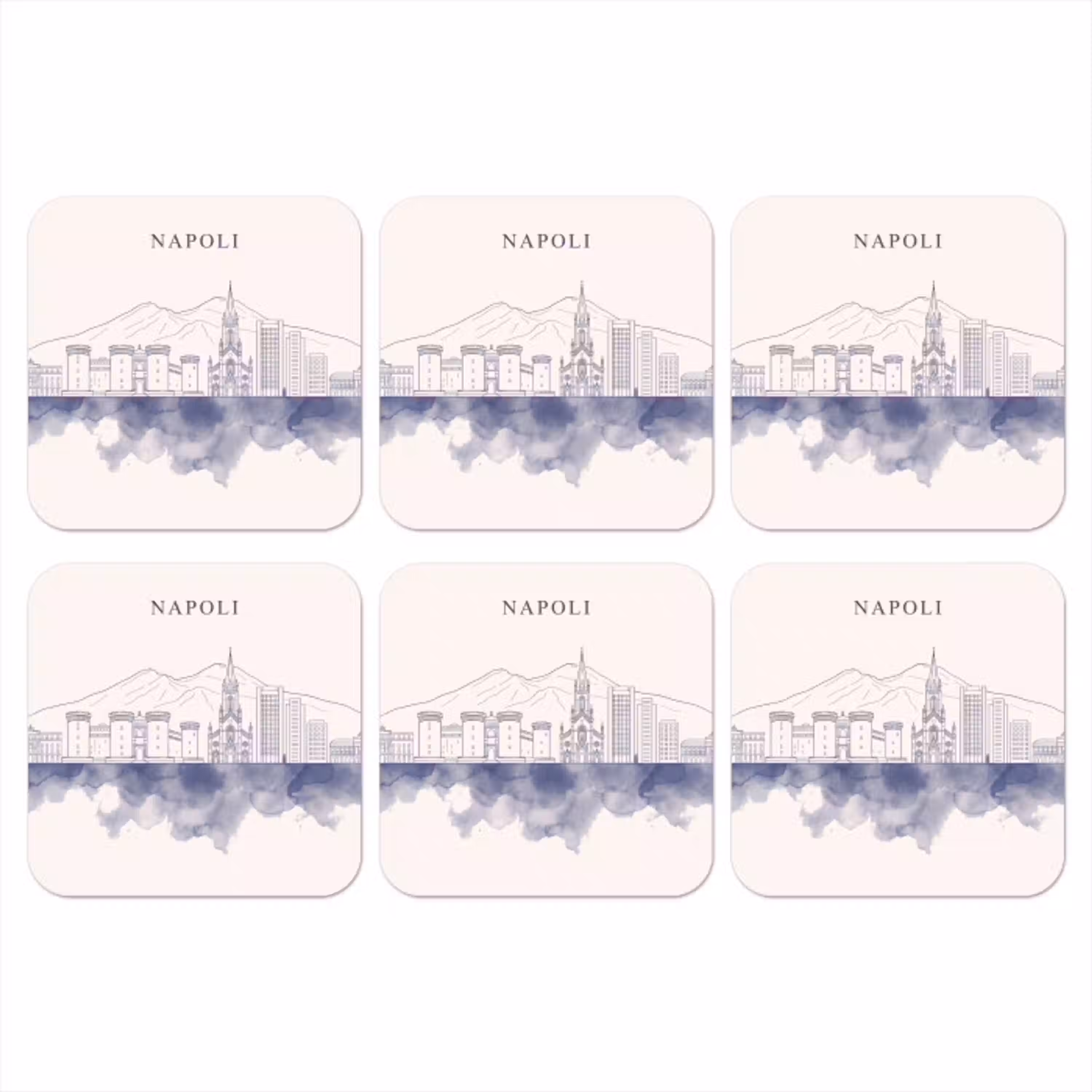 Napels - Skyline - Italie - Lijntekening - Aquarel onderzetter kurk middel -3d