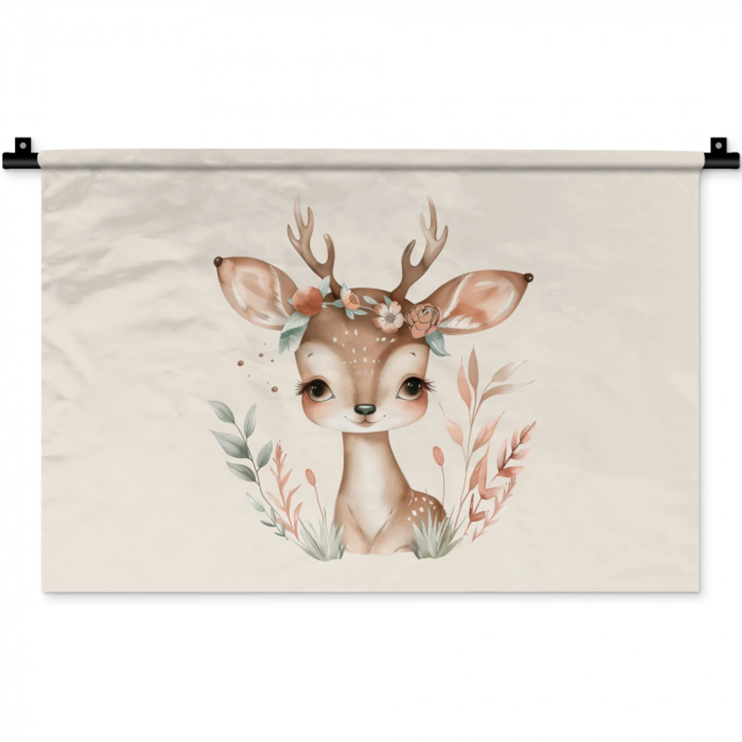 Hert - Bohemian - Bloemen - Bosdieren Wandkleed katoen klein -zz3d