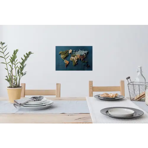 Wereldkaart - Geborduurd - Verschillende tinten Muursticker klein -eettafel