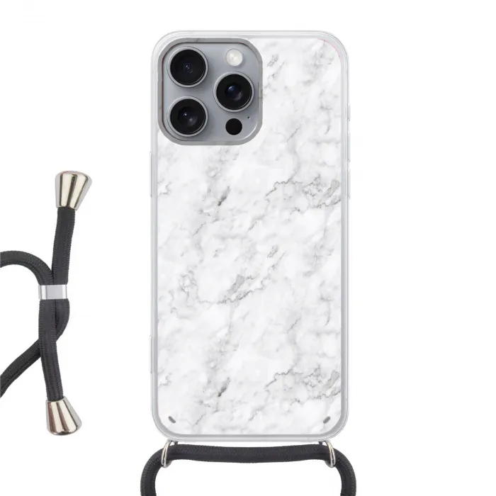 Klassiek - Marmer - Aders - Grijs Hoesje iPhone 16 Pro Max met koord klein 804 -3d