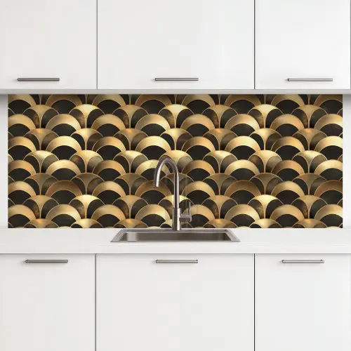 Schubben - Structuur - Goud keuken achterwand 2 middel 871 -3d