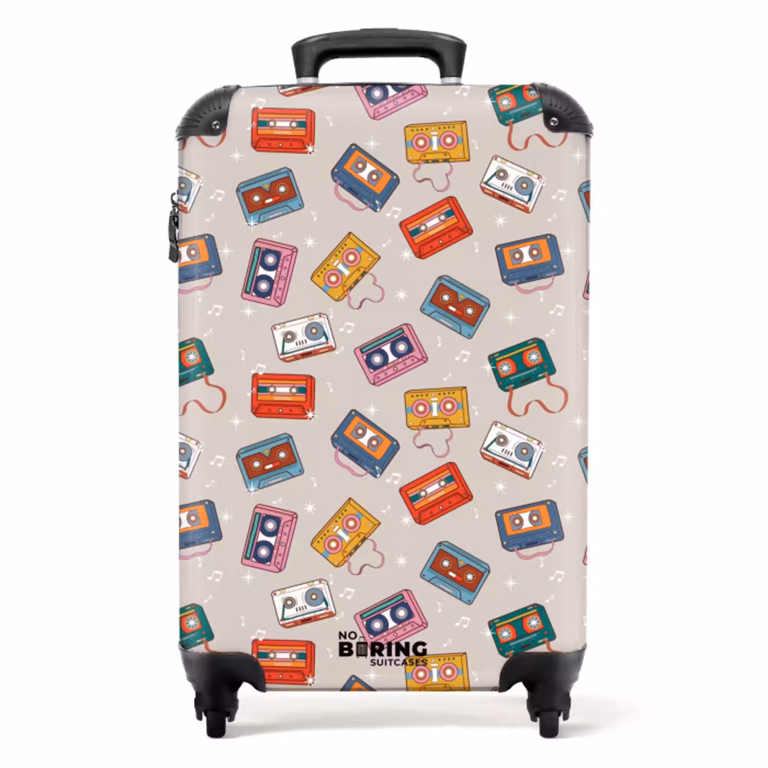 Retro disco cassettes patroon diverse kleuren NBS - Handbagage koffer - Volwassenen Unisex middel -productfoto_recht