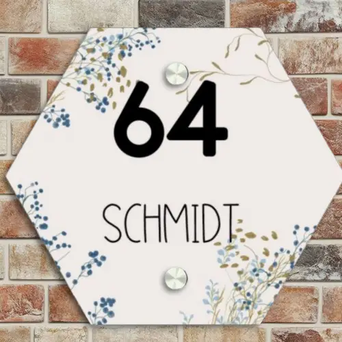 Bloemen - Beige - Modern Naambord Hexagon klein -sfeer2