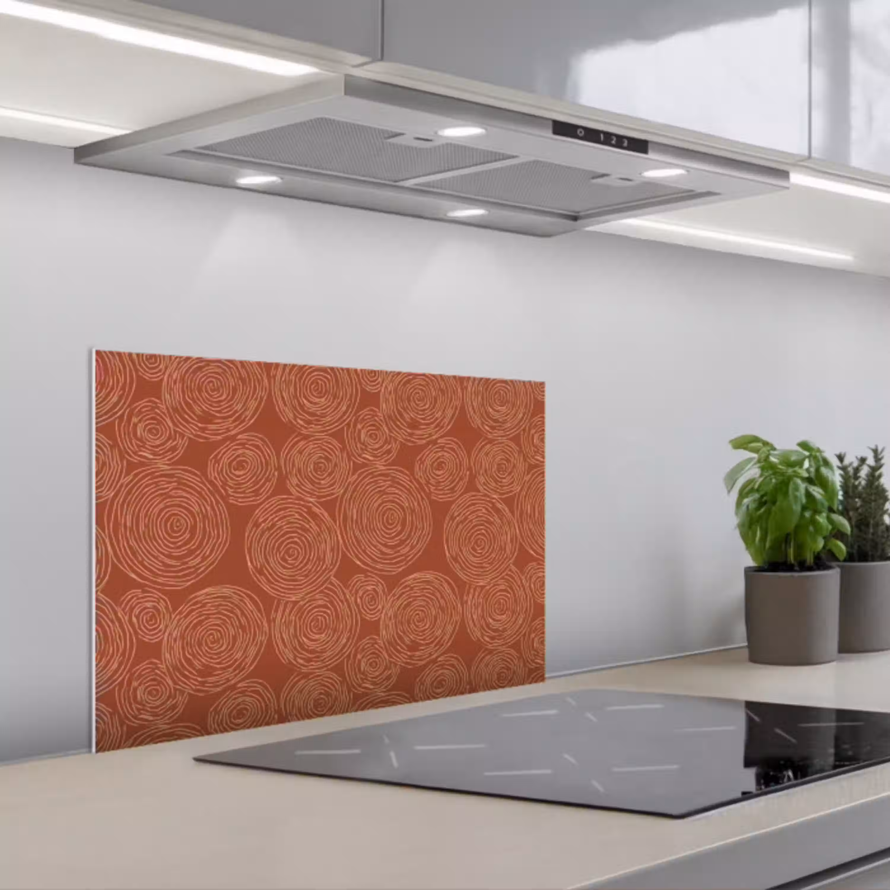 Cirkels - Abstract - Artistiek - Terracotta keuken achterwand spatscherm klein 900 -3d_schuin