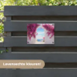 Zee - Roze - Bloemen - Poort tuinposter los doek klein -sfeer3