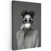 Vrouw - Koffie - Zwart - Wit Tuinposter op houten frame 2 cm dik klein -3d