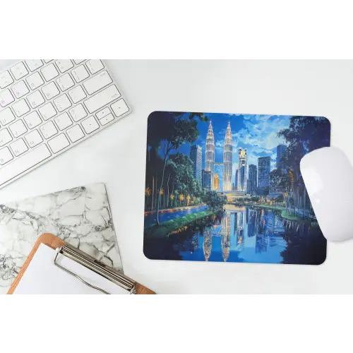 Stad Kuala Lumpur - Skyline - Wolkenkrabbers - Water muismat rubber klein -witbureau