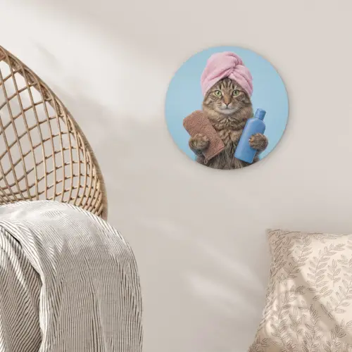 Kat - Handdoek - Washand - Zeep Akoestische PET Vilt - Rond klein -sfeer4
