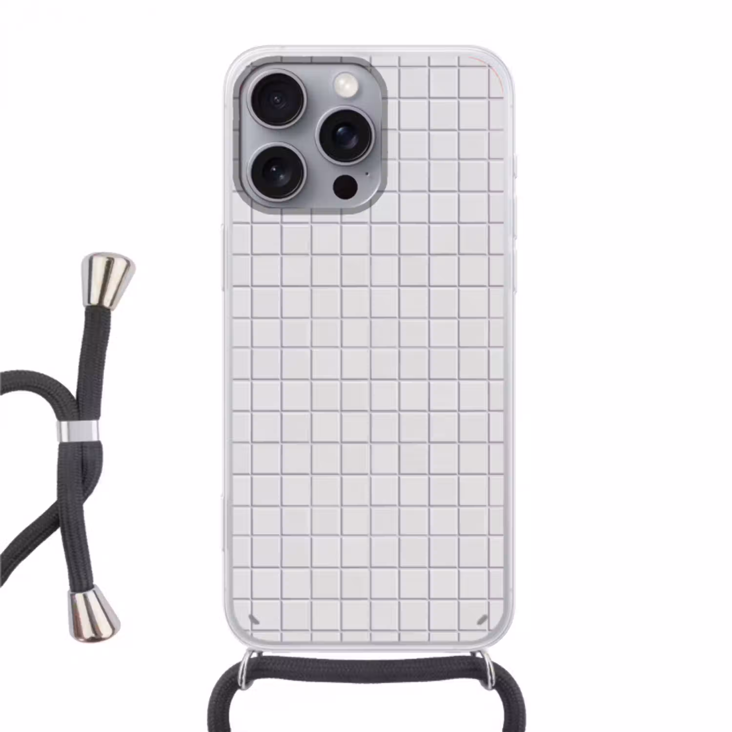 Patroon - Tegels - Grijs - Wit Hoesje iPhone 16 Pro Max met koord klein 804 -3d