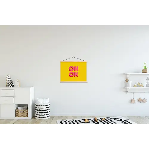 Oh ok - 3D - Geel - Roze textielposter latten blank klein -kinderkamer