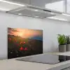 Bloemenveld - Gras - Bloemen - Planten - Zonsondergang - Oranje keuken achterwand spatscherm klein -3d_schuin