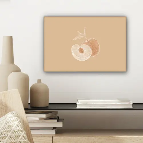 Perzik - Lijntekening - Pit - Beige canvas 2cm klein -sfeer6
