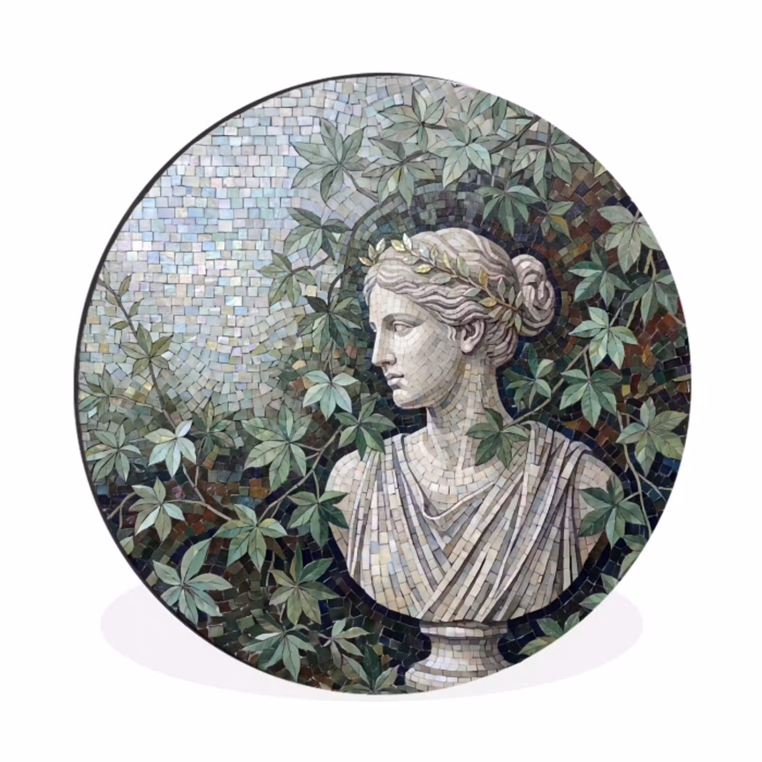 Vrouw - Klassiek - Mozaiëk - Natuur - Groen Wandcirkel aluminium klein -3d