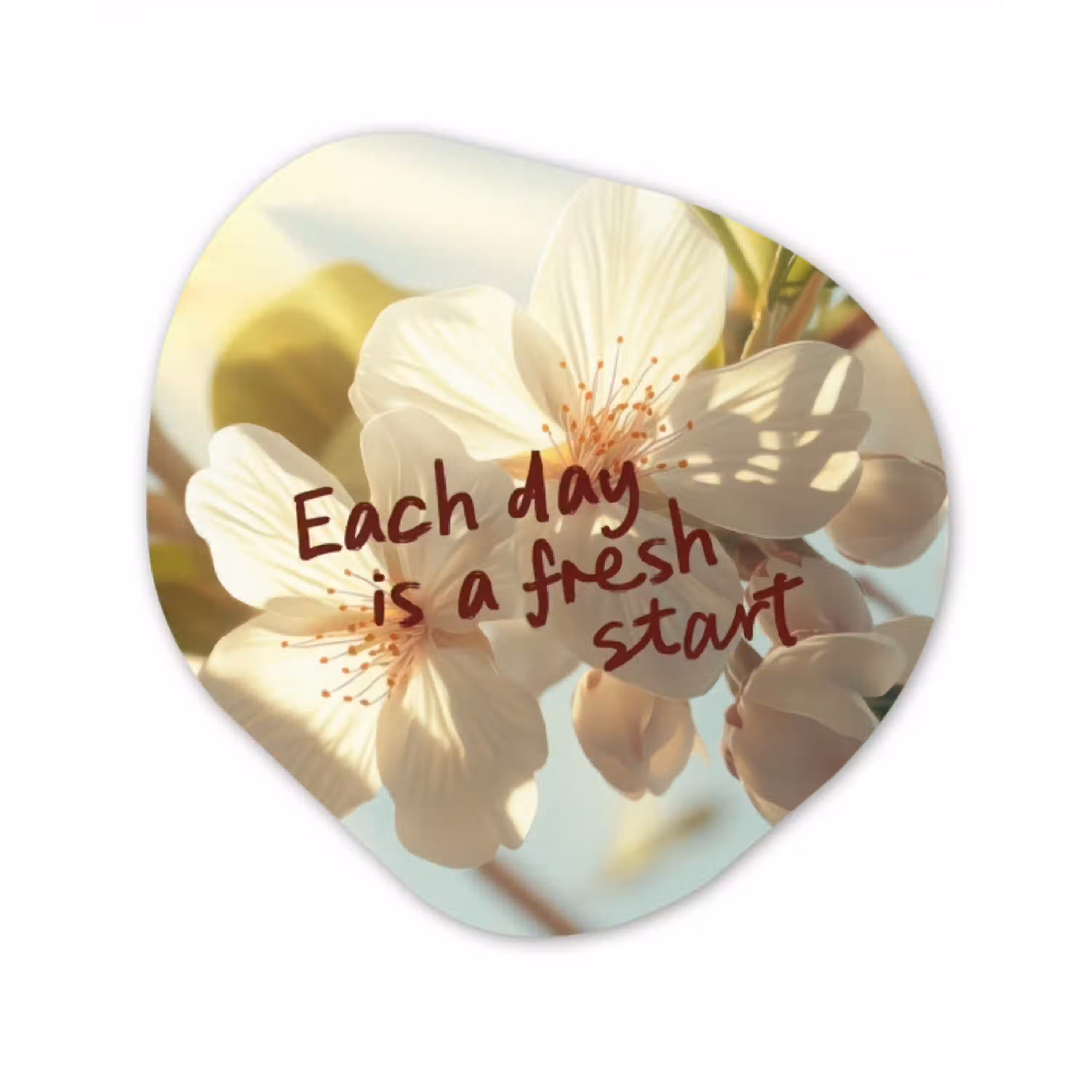 Bloesems - Zonlicht - Quote - Wit Wandcirkel Organisch Aluminium middel -3d