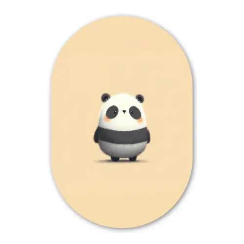 Panda - Beige - Minimalistisch Wandcirkel Ovaal Forex klein -3d