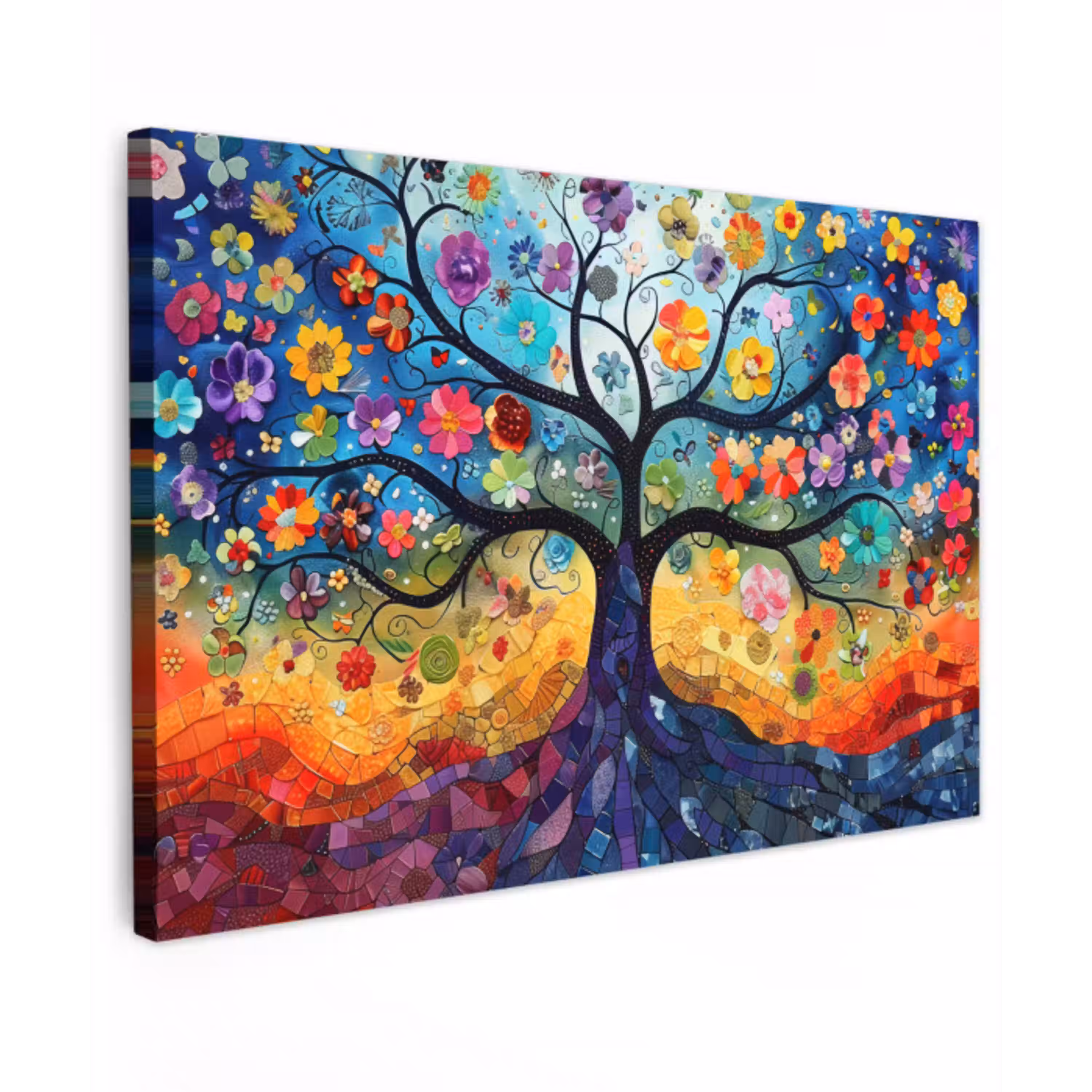 Kunst - Levensboom - Bloemen - Hippie canvas 2cm klein -z3d