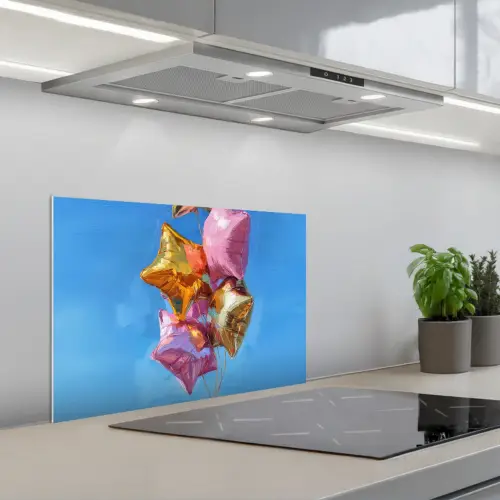Ballonnen - Goud - Stervorm - Roze keuken achterwand spatscherm klein -3d_schuin