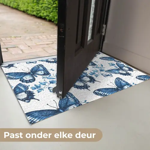 Blauw - Vlinders - Bloemen - Wit Deurmat klein 898 -USP_NL