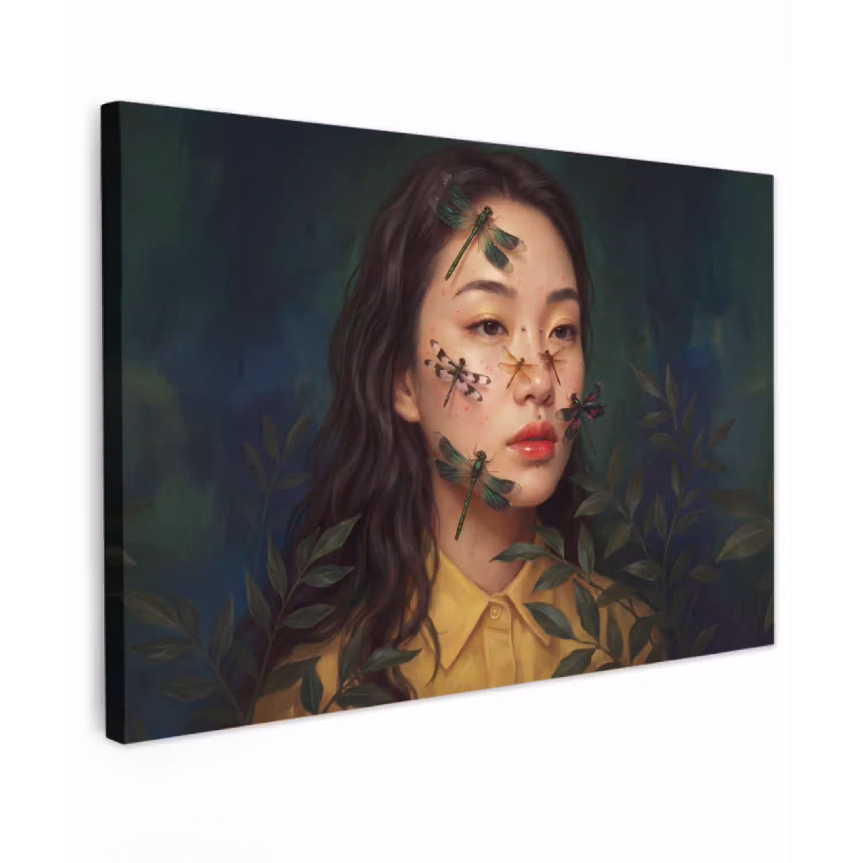 Vrouw - Insecten - Natuur - Portret - Groen Tuinposter op houten frame 2 cm dik klein -3d