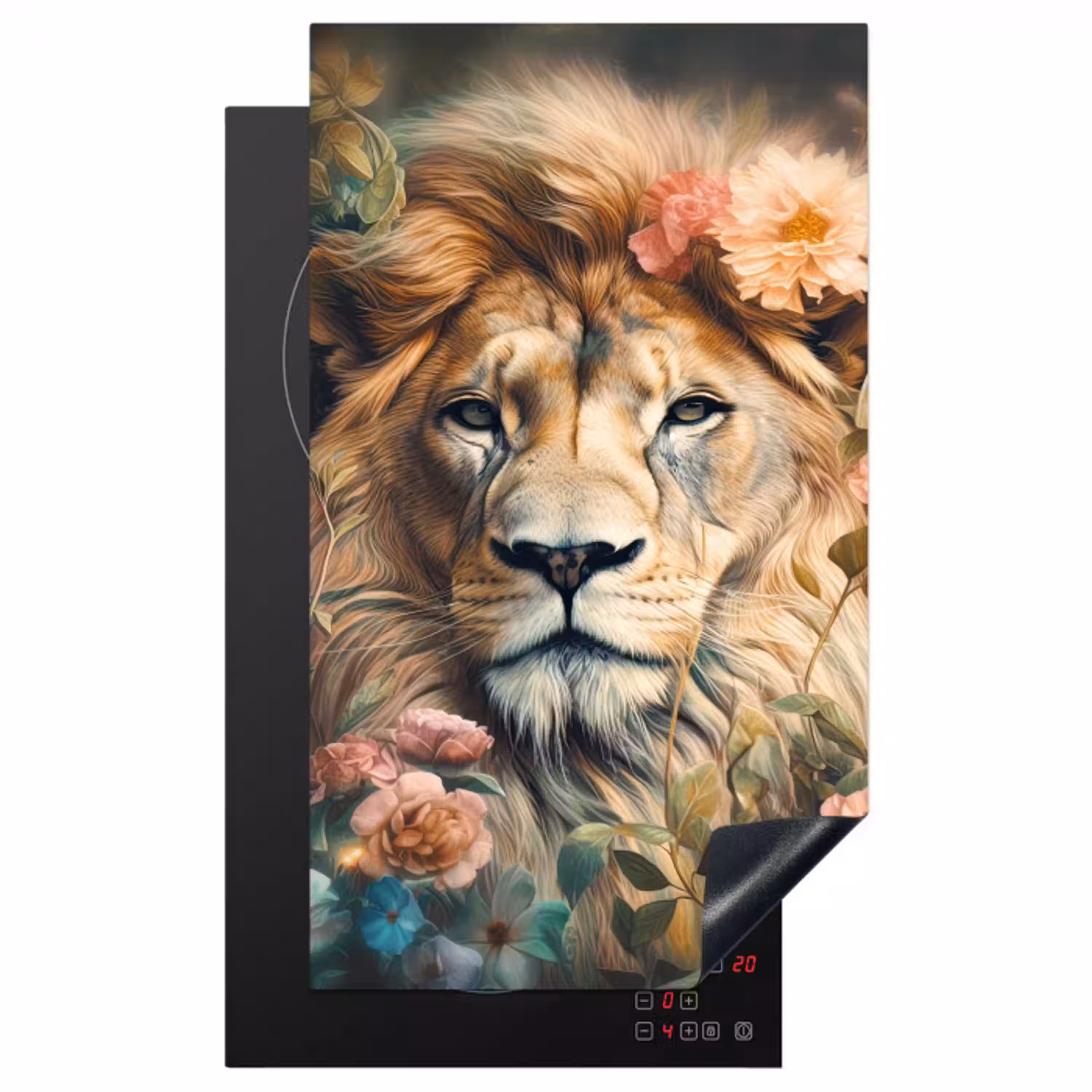 Leeuw - Leeuwenkop - Wilde dieren - Bloemen Inductie beschermer vinyl 3mm middel -3d