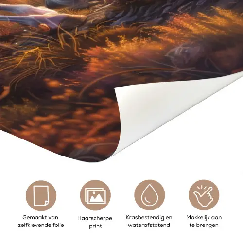 Einhorn im herbstlichen Sonnenuntergang mit personalisierbarem Namensfeld. deurposter klein -closeup_NL